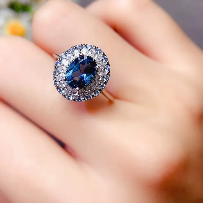 Authentic Pure London Blue Topaz Ring for Daily Wear VVS Natural Topaz Ring 925 Silver Gemstone Jewelry