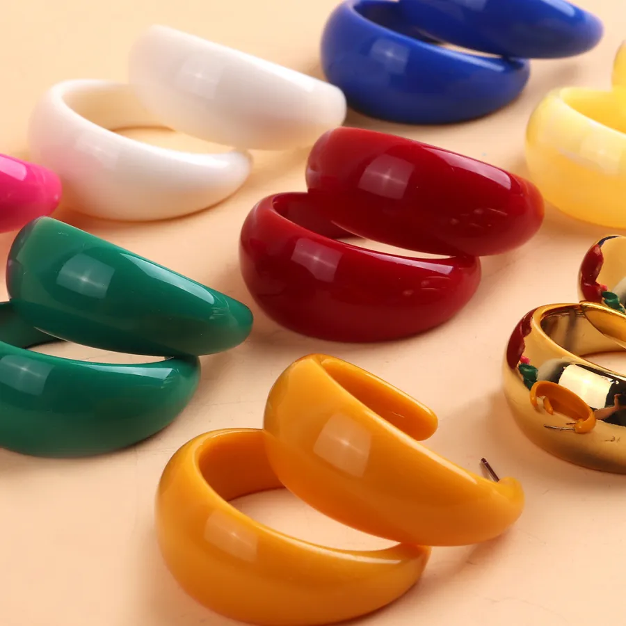 Authentic FishSheep Trendy Acrylic C Shape Hoop Earrings For Women Korean Colorful Geometric Resin Circle Earrings 2022 Jewelry