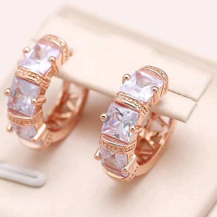 Authentic Kinel 585 Rose Gold Color Hoop Earrings Bride Jewelry Cubic Zirconia Earrings 2022