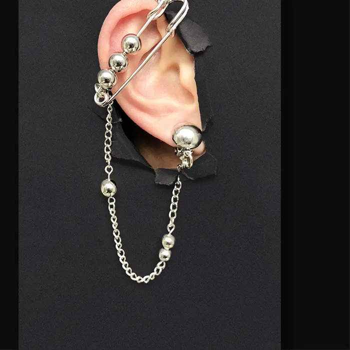 Authentic 2022 Y2K Trend Exaggerated Ear Clip Integrated Pin Chain Ear Hook Girls Jewelry