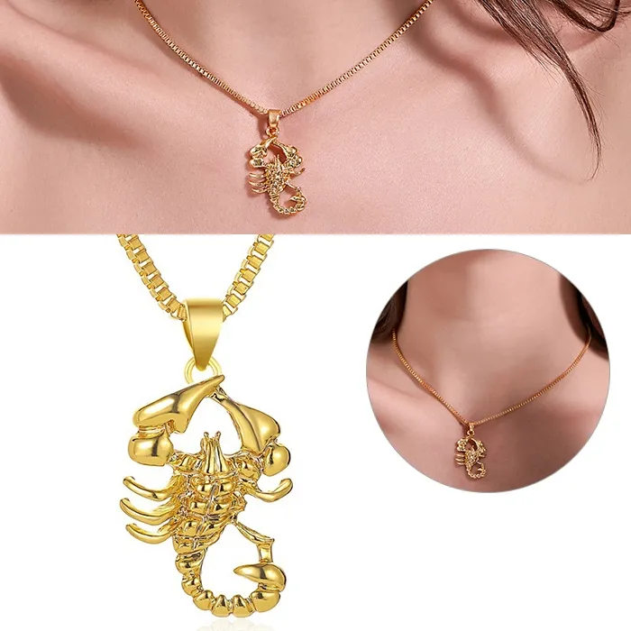 Authentic Gold Plated Scorpion Long Chain Pendant Necklace Hip Hop Scorpio Jewelry