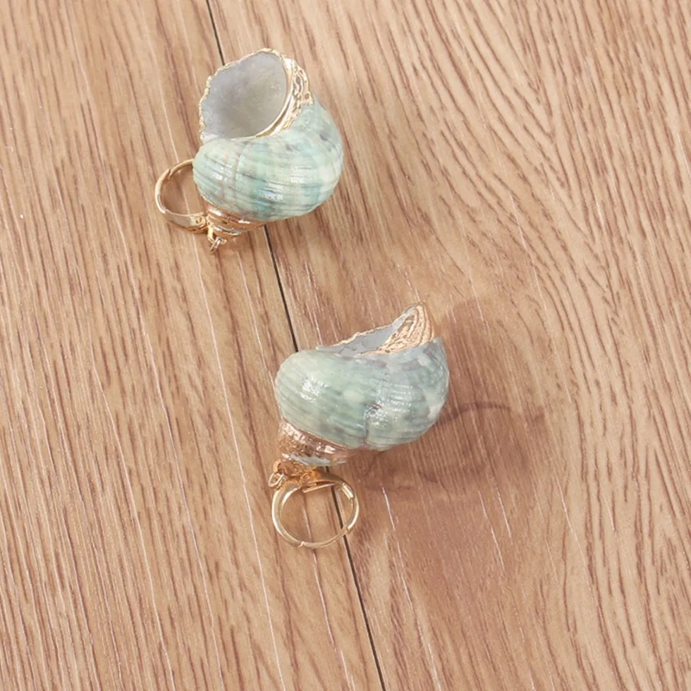 Authentic Natural Green Conch Sea Shell Gold Plated Hook Dangle Earring Summer Jewelry