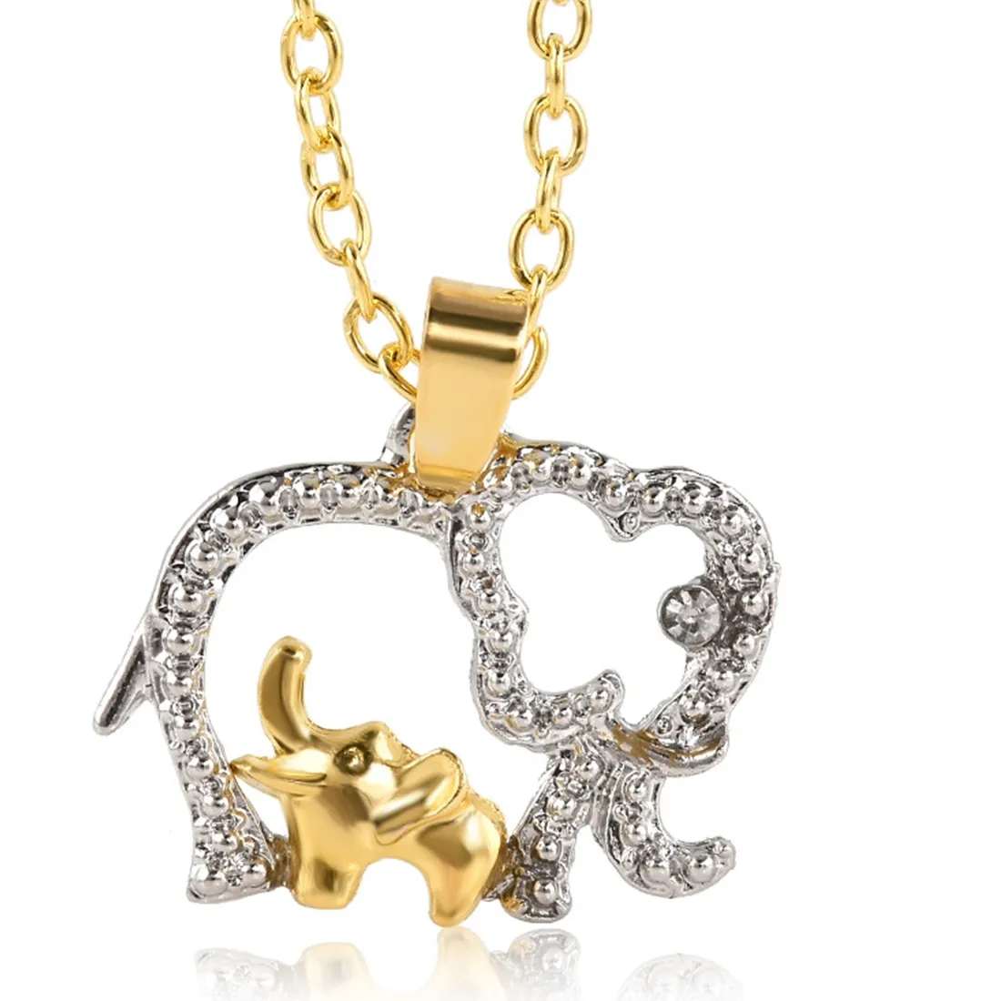 Authentic Vintage Crystal Cute Baby And Mom Dad Elephant Pendant Love Necklace Jewelry