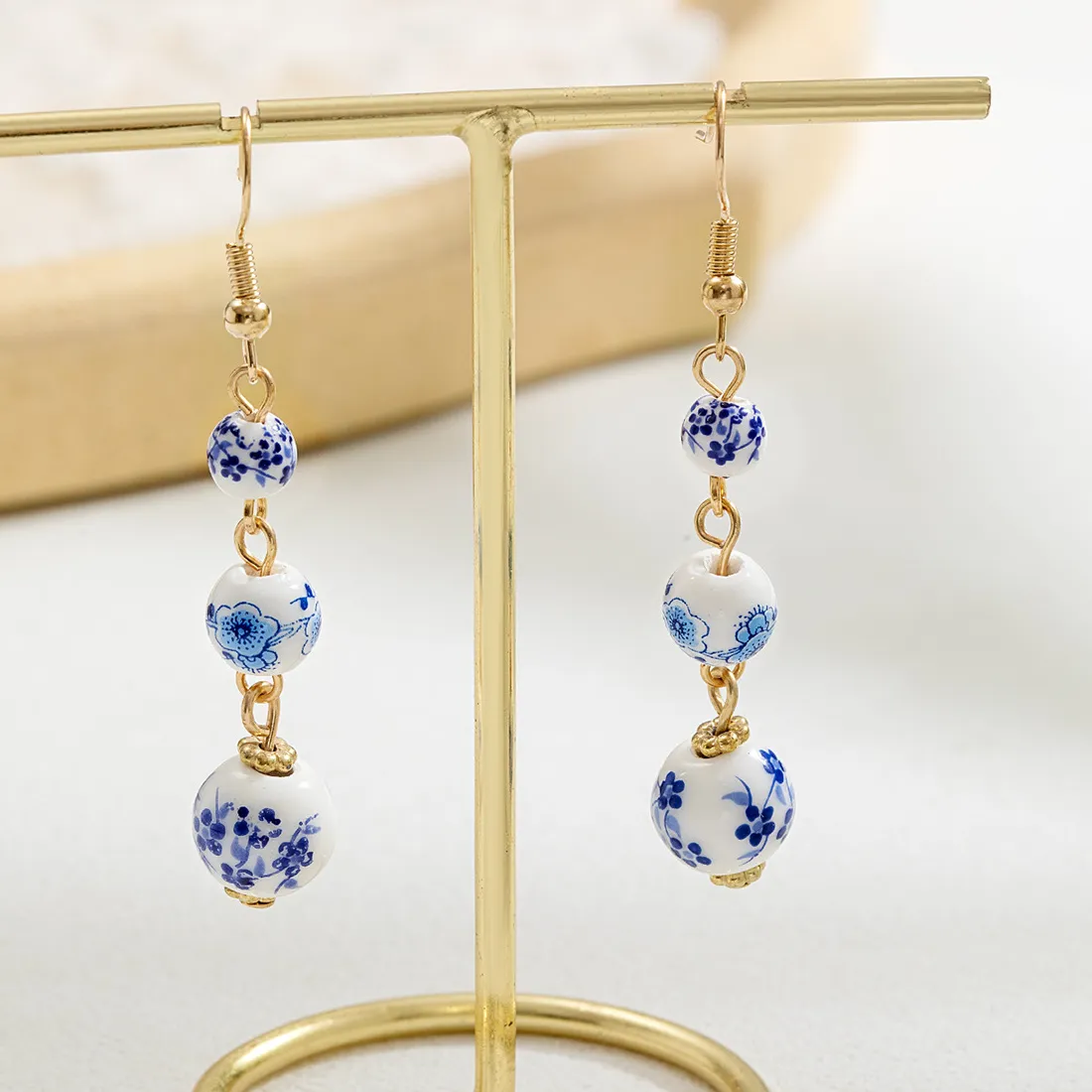 Authentic Chinese Style Drop Earringsblue White Porcelain Ceramic Bead Long Earrings Retro Women Trend Party Jewelry Accessories