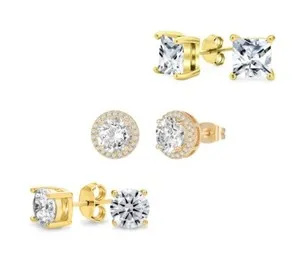 Authentic The Celestial Triad: Radiant Gold-Plated Halo Studs