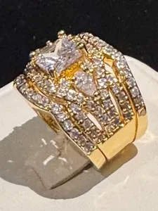 Authentic The Celestial Trinity: A Radiant Gold-Plated Ring Set