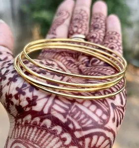 Authentic 4 Pc Gold Plated Bangles, 925 Solid Sterling Silver Stackable Stacking Bangles