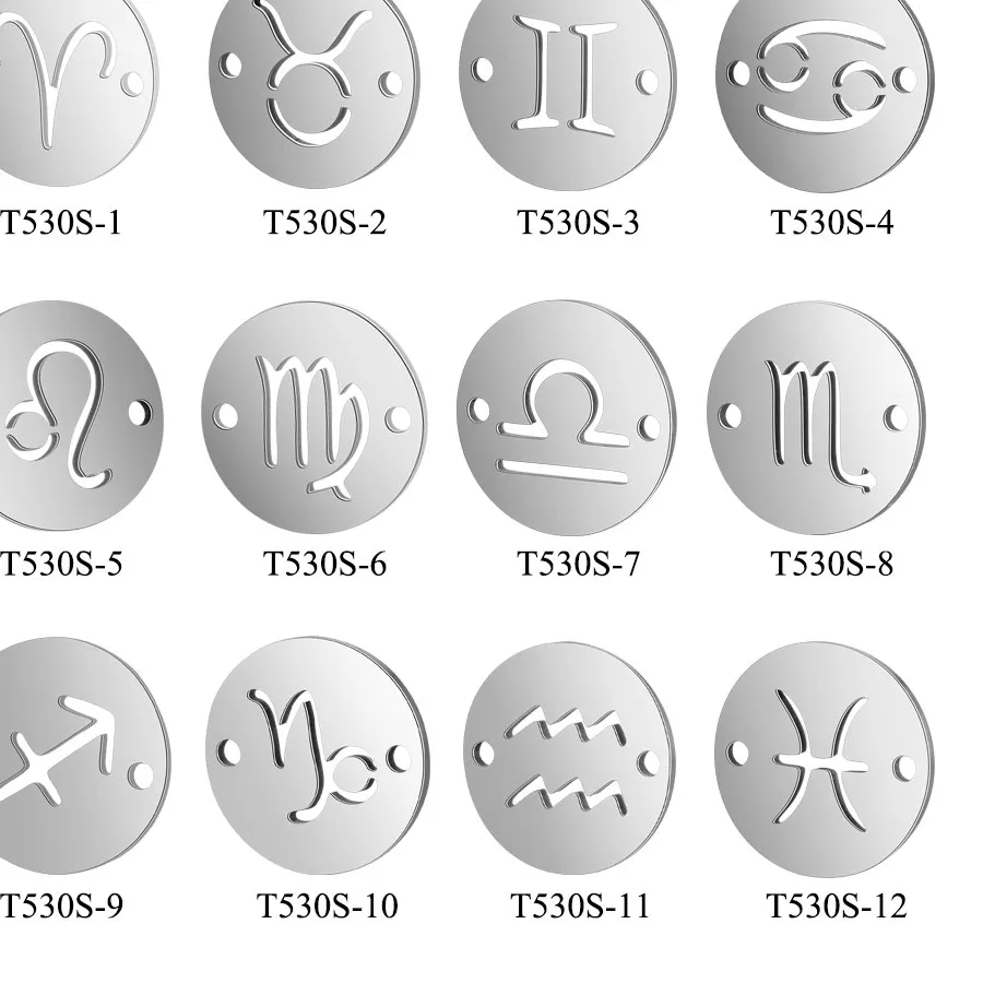 Authentic 10Pcs Per Signs 12Mm Mirror Polished Twelve Constellation Charms For Making Jewelry Bracelets Zodiac Diy