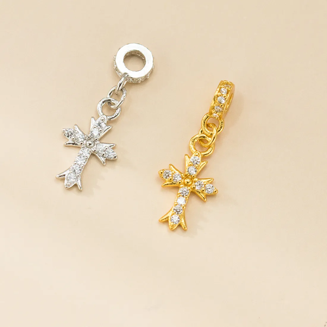 Authentic Celestial Cross Charm – 925 Silver Zircon Pendant