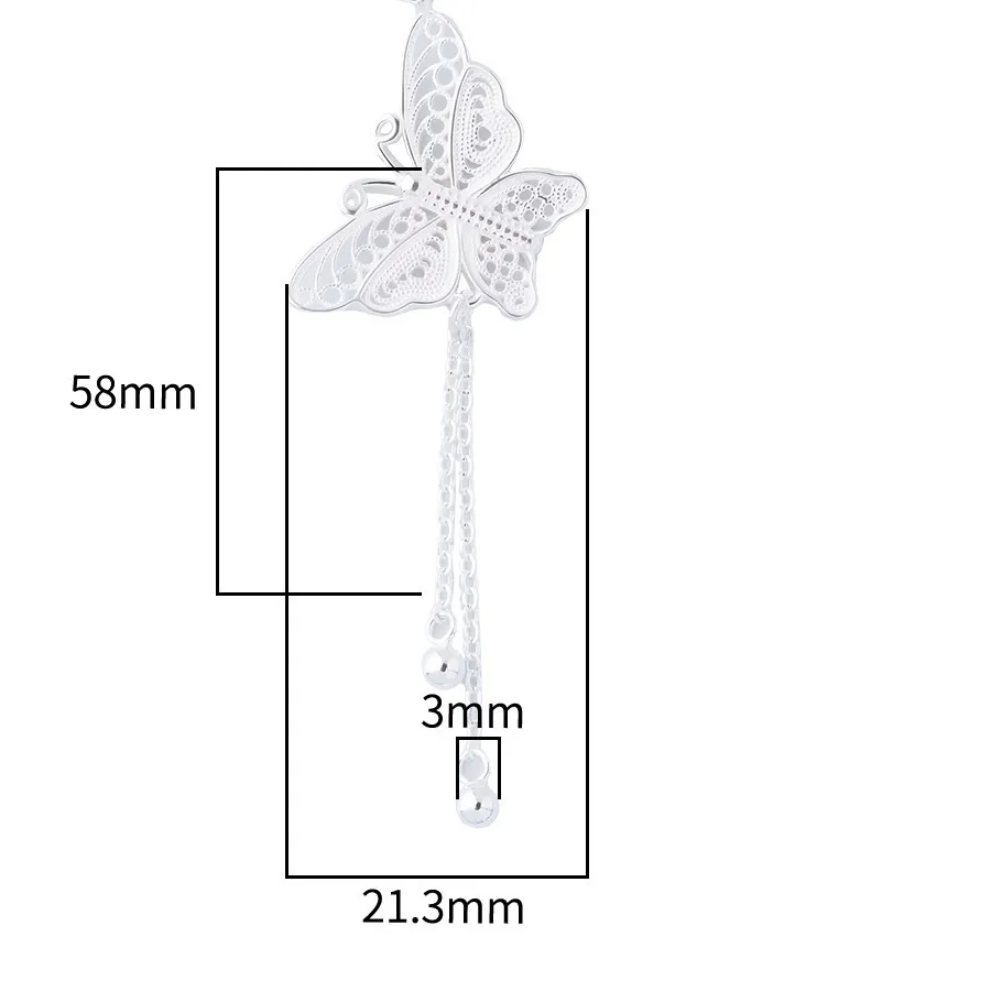 Authentic Charms 925 Silver Hollowed Butterfly Tassel Chinese Necklace Pendant Handmade DIY Accessories Charms for Bracelet Plata 925