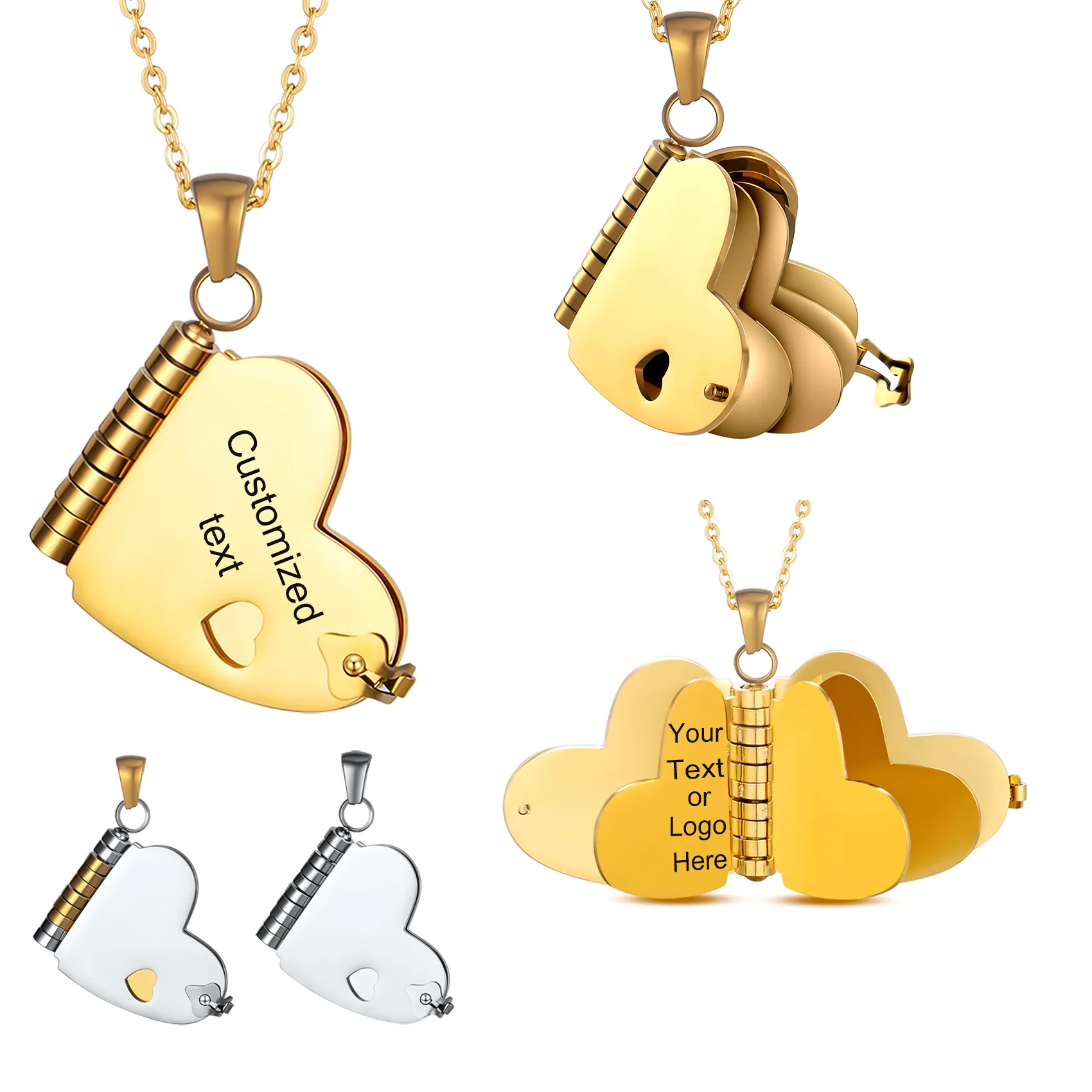 Authentic Heart Book Pendant Necklace Custom Message Text Openable Multi-page Book Words Personalized Jewelry