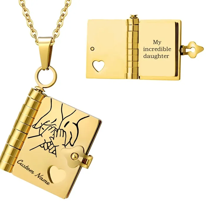 Authentic Personalized Book Necklace Custom Engraved Name Necklace Openable Multi Layer Book Jewelry With 6 Pages Of Engraved In
