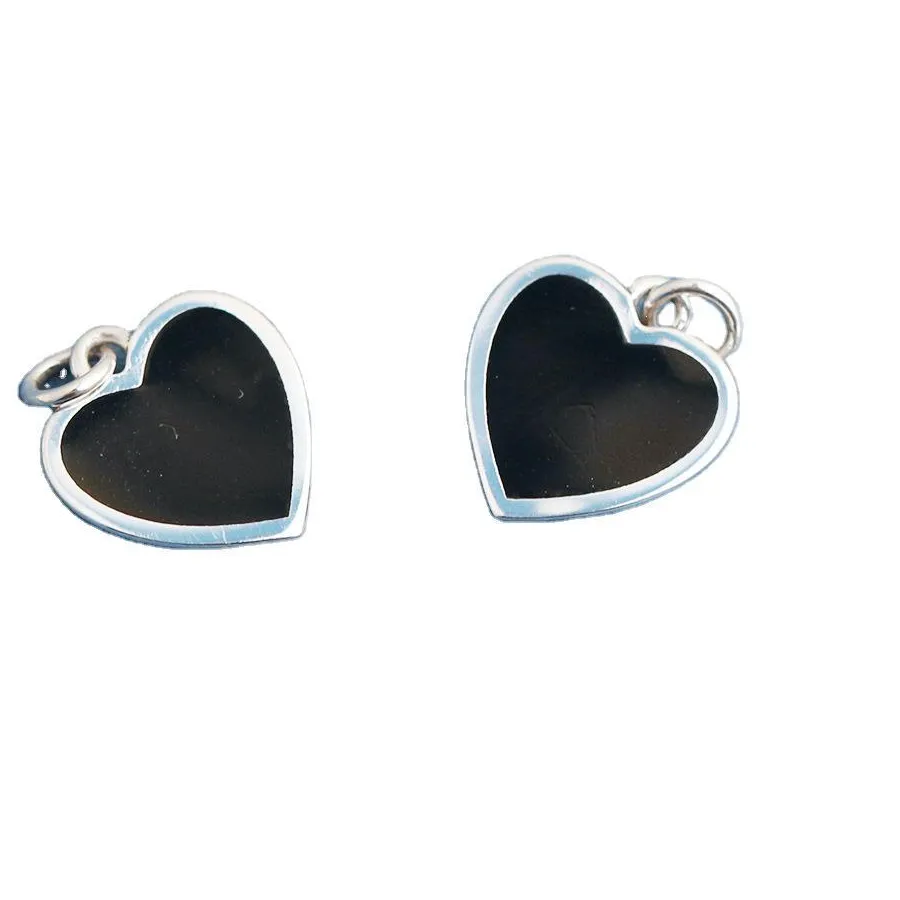 Authentic Charms 925 Silver Black Love Heart Simple Ctue Necklace Pendant Handmade DIY Accessories Charms for Bracelet Plata 925 JHA216