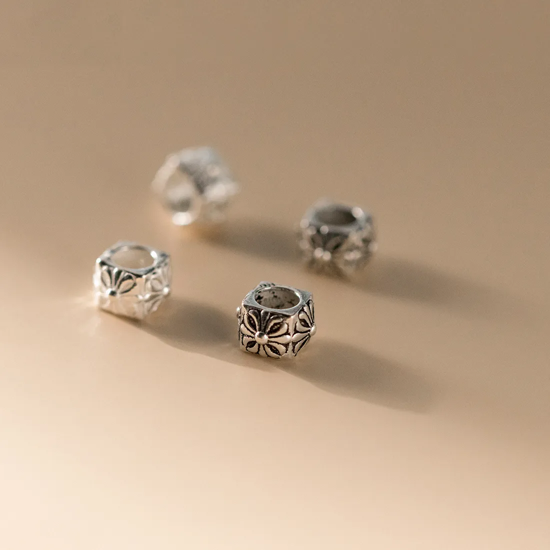 Authentic Charms 925 Silver Square Beads Necklace Pendant Handmade Diy Accessories Charms For Bracelet Plata 925 Pattern