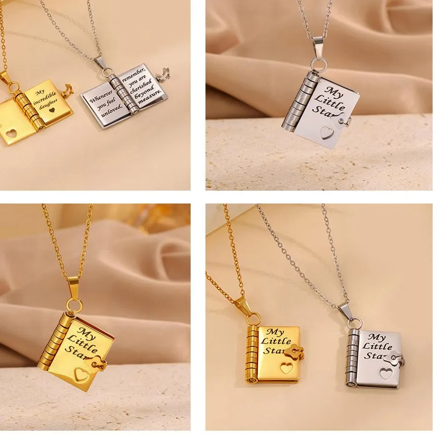 Authentic My Little Star Book Pendant Necklace For Daughter Openable Pages Engraved Letter Necklace For Birthday J4Y0
