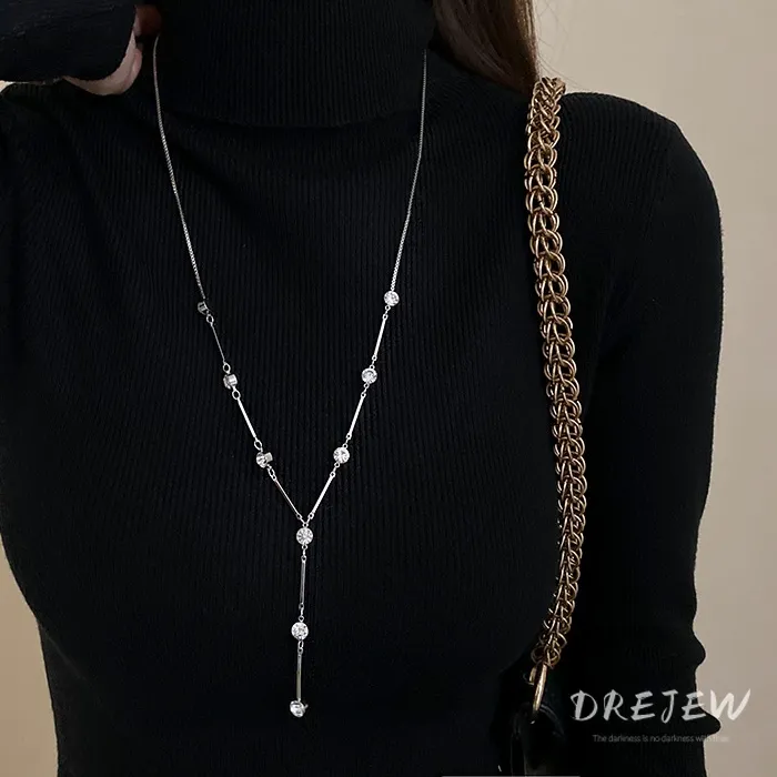 Authentic DREJEW Rhinestone Inlaid Bamboo Knot Splicing Simple and Long Necklace for Women Luxury Designer Jewelry