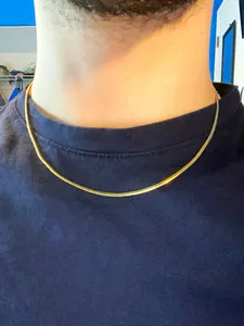 Authentic ~18.5 inch, Gold Plated Flat Snake Link Chain, Men/Women, With Black Pouch