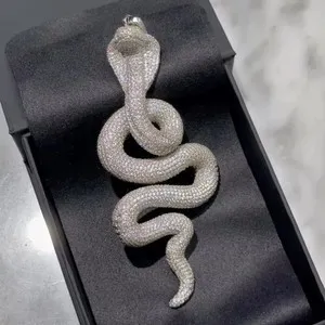 Authentic 2Ct Real Moissanite Cobra Snake Iced Out HipHop Pendant 14K White Gold Plated