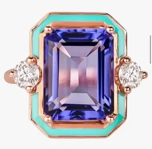 Authentic Ring of the Twilight Horizon: Tanzanite Blue Enamel and 18K Rose Gold
