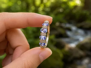 Authentic Celestial Union: 2‑Carat Azure Tanzanite Wedding Band, 14K Gold‑Plated