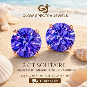 Authentic Celestial Violet Tanzanite Solitaire Studs in Radiant Rose Gold