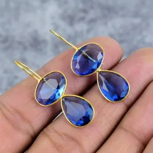 Authentic Tanzanite Gemstones 925 Sterling Silver Jewelry Gold Plated Earring For Wedding