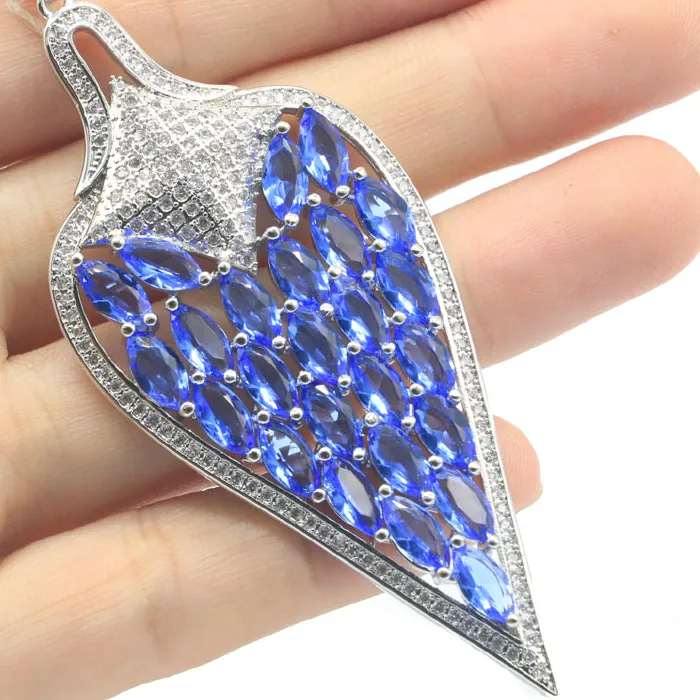 Authentic 81X33Mm Multi Color 14G Long Big Violet Tanzanite Peridot Kunzite Blue Topaz Ruby Tsavoriite Silver Pendant