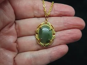 Authentic Eternal Verdant Harmony Necklace – Gold‑Plated Chain with Sacred Nephrite Jade Pendant