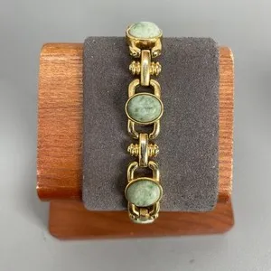 Authentic Celestial Nephrite Jade Gold‑Plated Link Bracelet – 7" of Sacred Harmony