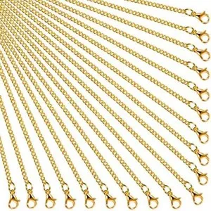 Authentic 24Pack Gold Plated Necklace Chains Cable Chain Bulk for Jewelry Making, 20"
