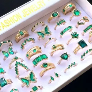 Authentic Bulk Lots 30pcs Gold Plated Women Ring Zircon Metal Rings