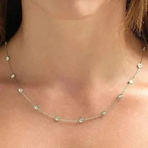Authentic 3Ct Round Cut Lab Created Diamond Women's Tennis Necklace 14K White Gold Plated