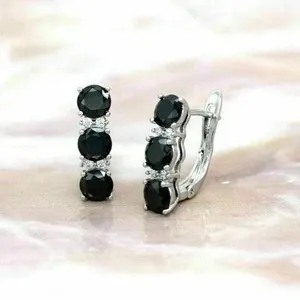 Authentic Shadow and Light Eclipse Huggie Earrings in 14K White Gold Finish with 2 Carat Lab-Created Black Diamonds