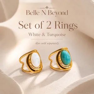 Authentic Radiant Horizon White Turquoise Cabochon Ring in Gold