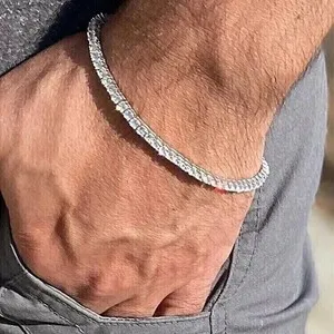 Authentic 8Ct Round Cut Lab Created Diamond Tennis Bracelet Men's 14K White Gold Plated