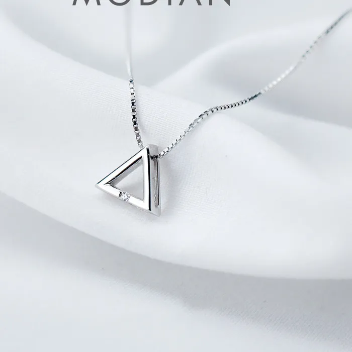 Authentic Modian Simple Design Geometric Triangle 925 Sterling Silver Mini Pendant Necklace for Women Japanese Style Fine Jewelry
