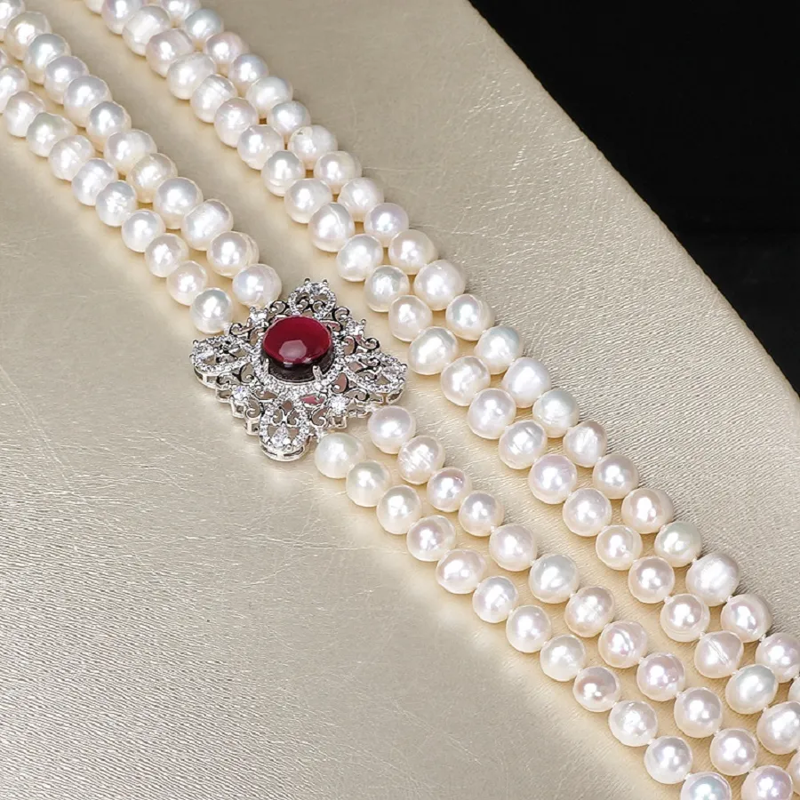 Authentic Elegant necklace AAA grade 8-9mm natural Japanese round bead pearl closed necklace 2 rows -70-80cm