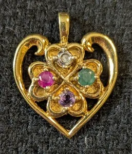 Authentic Celestial Love Heart Talisman – Ruby, Emerald & Amethyst in Gold‑Plated 925 Silver