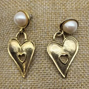 Authentic Celestial Heart and Pearl Dangle Earrings