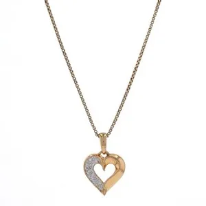 Authentic Sterling Diamond Heart Pendant Necklace 18 3/4" -925 Gold Plated Single Cut Love