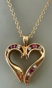 Authentic ESTATE 14K GOLD PLATED OPEN HEART PINK RHINESTONE PENDANT LOVE NECKLACE 16"