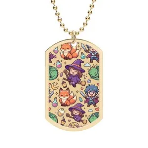 Authentic Chibi Wizard and Fox Pattern Dog Tag
