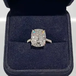 Authentic 4.56 TCW Elongated Cushion Moissanite Engagement Ring 14K White Gold Plated