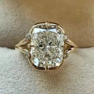 Authentic 2Ct Cushion Cut Lab Created Diamond Women's Wedding Ring 14K Yellow Gold Plated