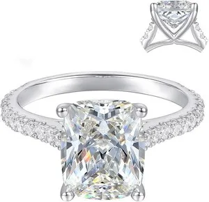 Authentic 14K White Gold Plated 3.0 CT Cushion Cut Moissanite Engagement Ring for Women
