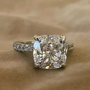 Authentic The Celestial Luminary: 4CT Cushion Cut Moissanite Ring in Radiant White Gold Plate