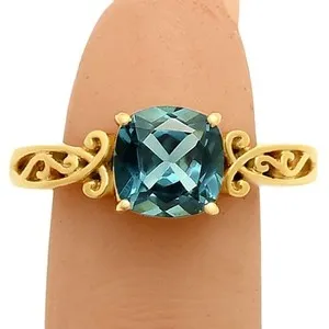 Authentic 18K Gold Plated Cushion Cut Gemstone Ring Vintage Filigree Design TGR1024