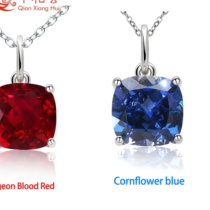 Authentic 925 Silver 4ct 9*9mm Cushion Royal Blue/Cornflower Sapphire Pigeon Blood Red Ruby Inclusions Stone Jewelry for Pendant Necklace