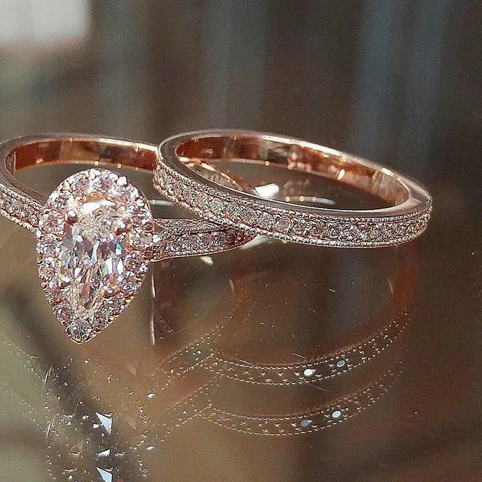 Authentic Mystic Rose Enchanted Diamond Ring Duo