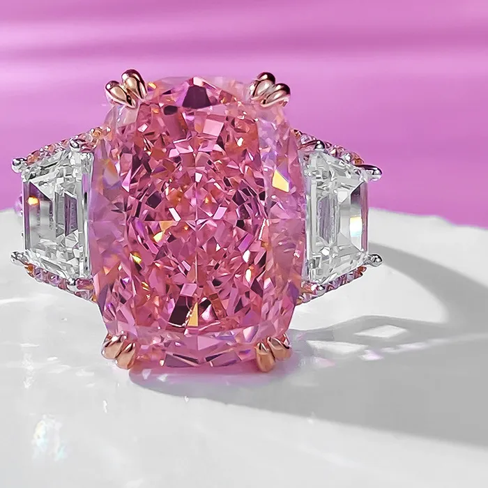 Authentic Cushion Cut 8Ct Lab Pink Diamond Ring 100 Real 925 Sterling Silver Band Rings Jewelry